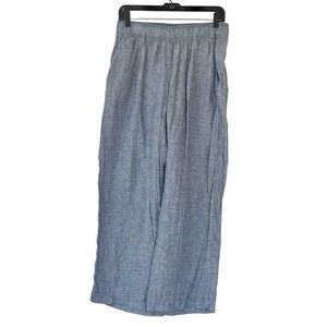 Tahari Womens Wide Leg Pants Medium Blue Linen Pull On Lagenlook Elastic Waist